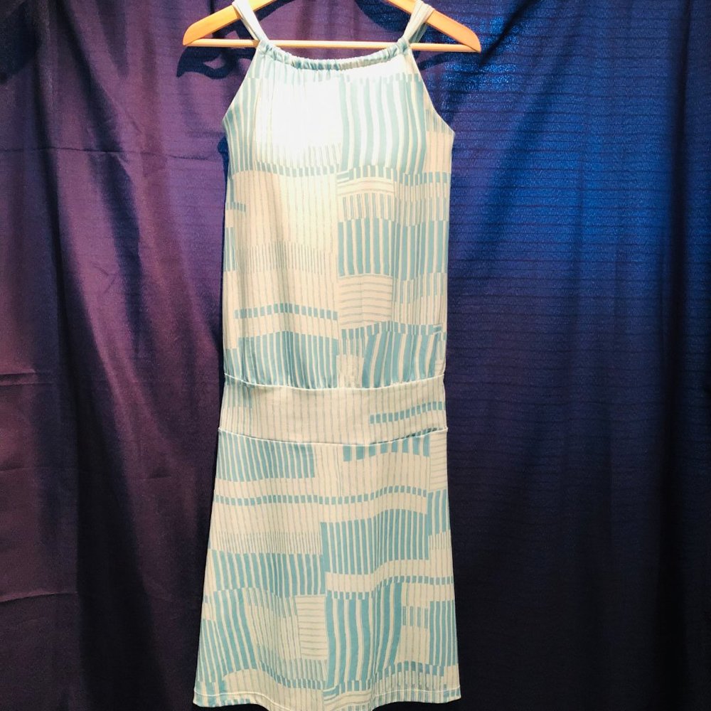 PRANA | Halter Dress | L | Aqua & White